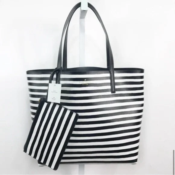 Kate Spade Black and White Stripes Reversible Tote Bag with Wallet Brand New - Picture 7 of 9